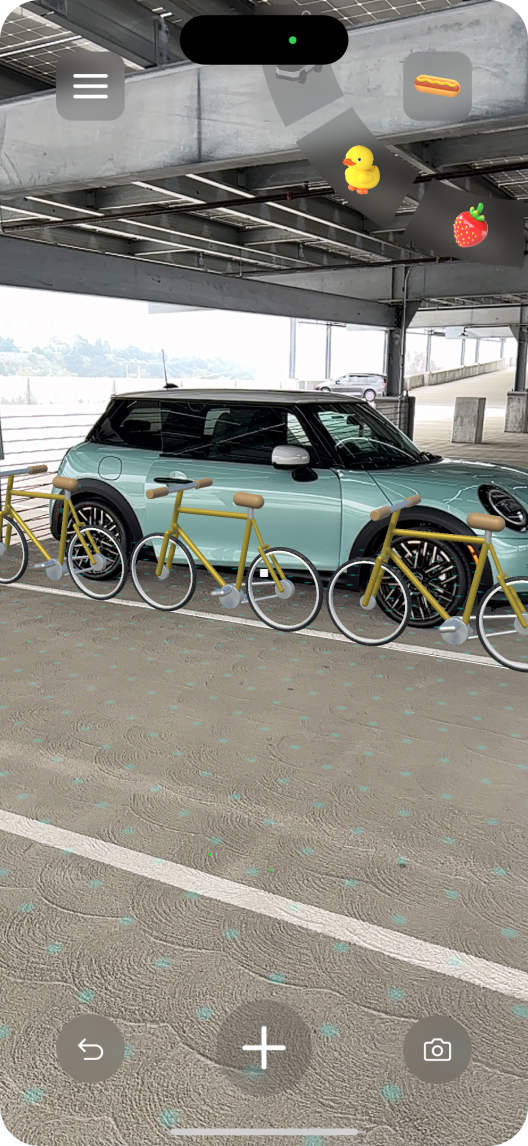 Bicycles spawned along a measured line beside a parked car