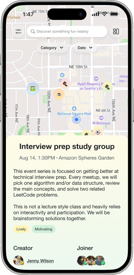 Activity preview card on the map