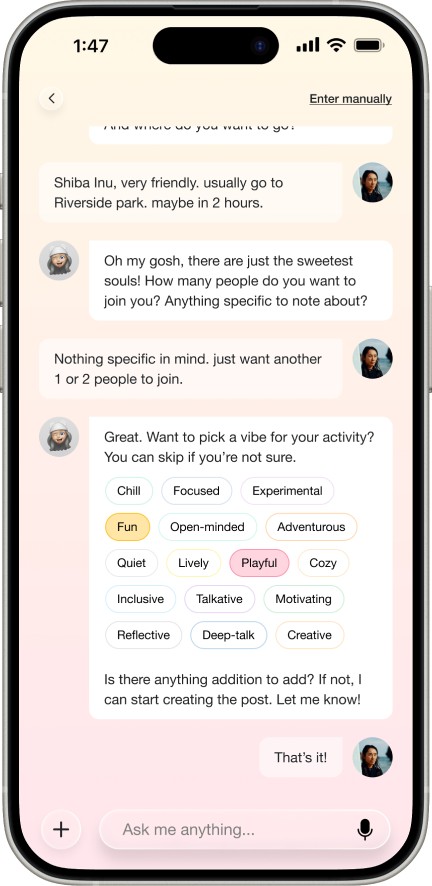 Picking a vibe for the activity
