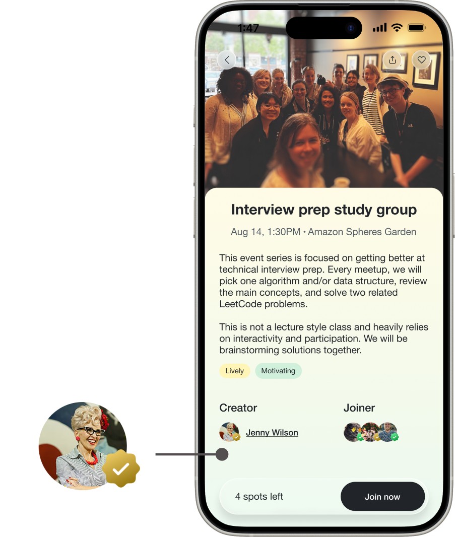 A gold-verified creator shown on an activity detail page